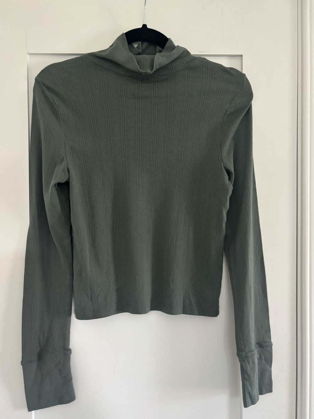 Aerie Olive Green Ribbed Turtleneck Long Sleeve Top Soft Stretch Basic Size M